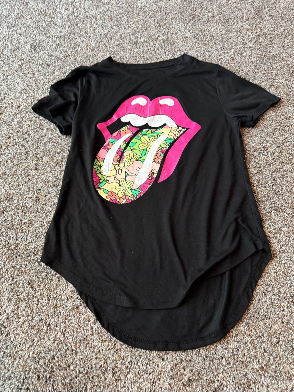 Rolling Stones 2021 Floral Tongue Logo Black Hi Low Band Tee Shirt M